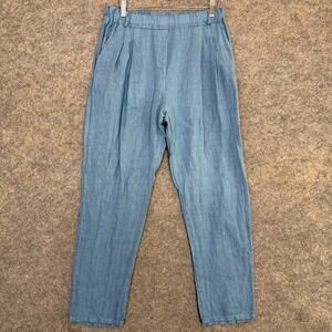 Venti 6 100% Linen Pants Womens Large High Rise Pull On Stretch Blue Made Italy